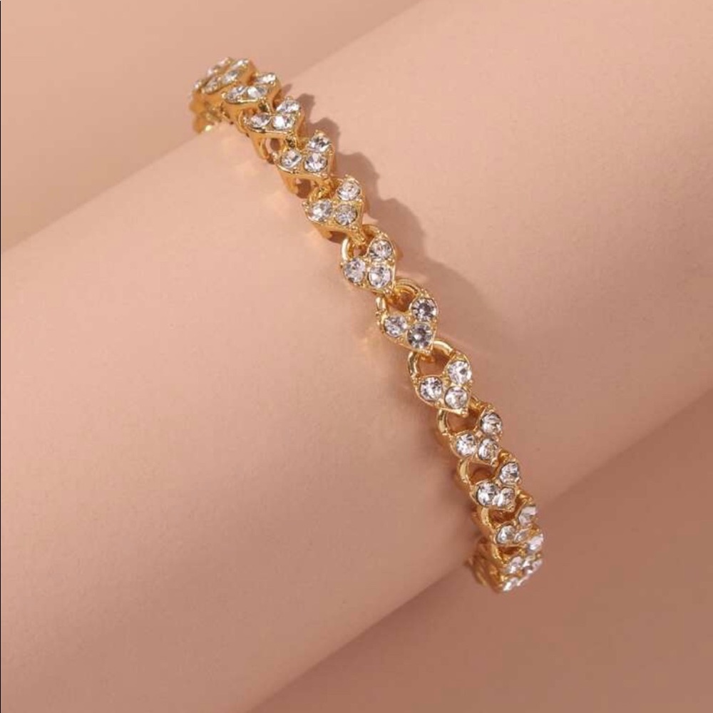 Rhinestone gold heart bracelet